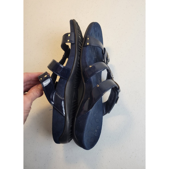 Vionic Misa Sandals Navy Blue Leather Slide Slip On Adjustable Women's Size 8 - Picture 12 of 12